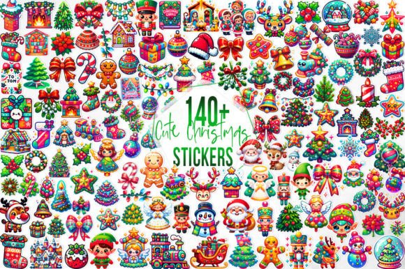 140 Cute Christmas Stickers Bundle Illustrations