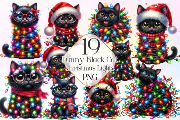 Black Cat with Christmas Lights Clipart: Illustrations Review