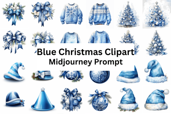 Blue Christmas Clipart Prompt for Illustrations