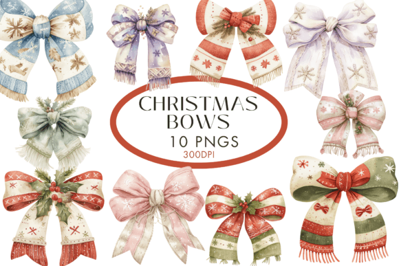 Christmas Bow Watercolour Clipart: Premium Illustrations