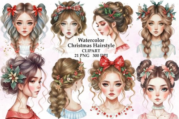 Christmas Hairstyle Sublimation Bundle: Festive Illustrations