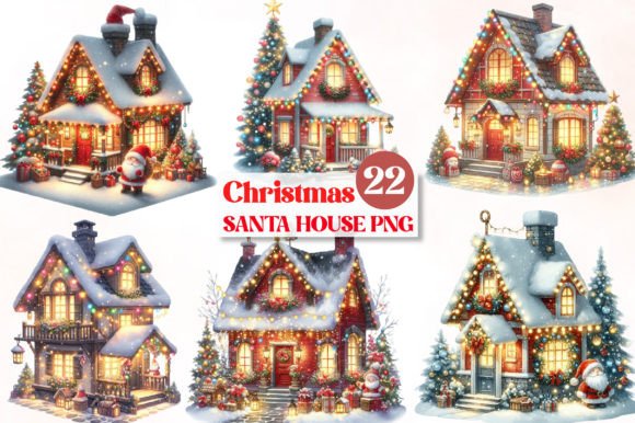 Christmas Light Santa House Clipart: Festive Illustrations for Crafters