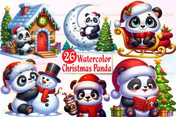 Christmas Panda Clipart: Sublimation & Illustrations
