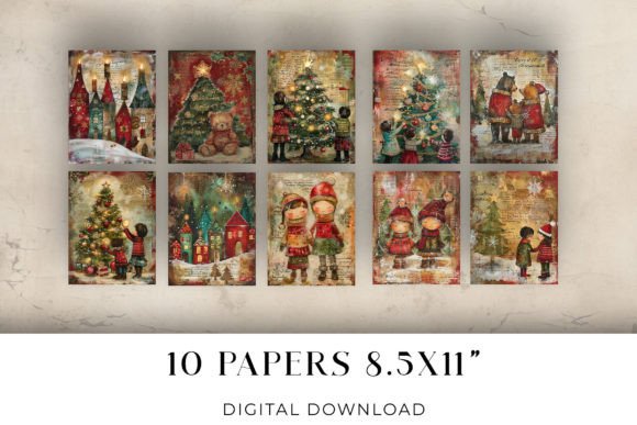Christmas Paper Scrapbook Junk Journal Illustrations