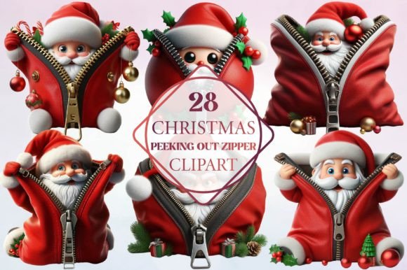 Christmas Peeking Zipper Clipart for Illustrations