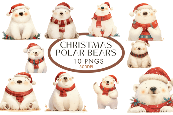 Christmas Polar Bears Clipart: Festive Illustrations for Blogs