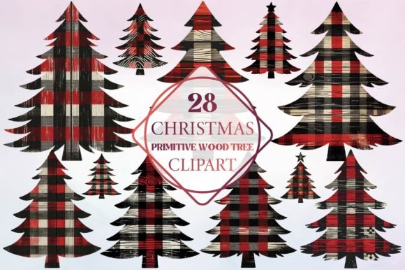 Christmas Primitive Wood Tree Clipart & Illustrations
