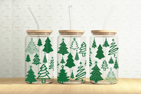 Christmas Trees 16oz Glass Can Tumbler Illustrations
