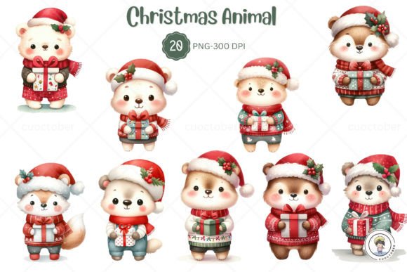 Cute Animal Wear Christmas Clipart Illustrations