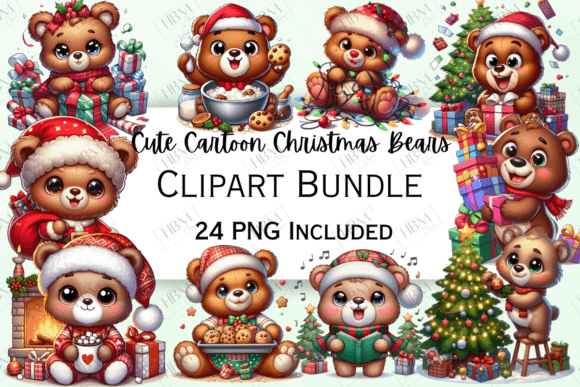 Cute Christmas Bears Clipart: Festive Illustrations