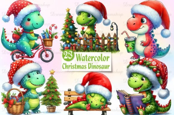 Cute Christmas Dino PNG: Festive Illustrations