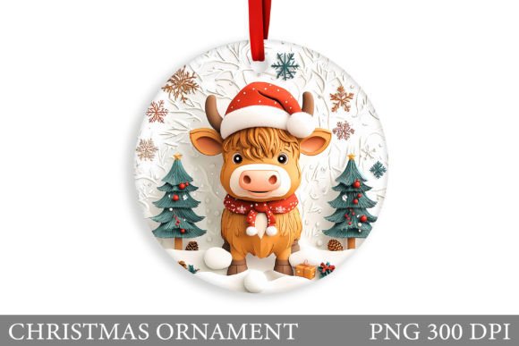 Cute Cow Christmas Ornament Sublimation Illustrations