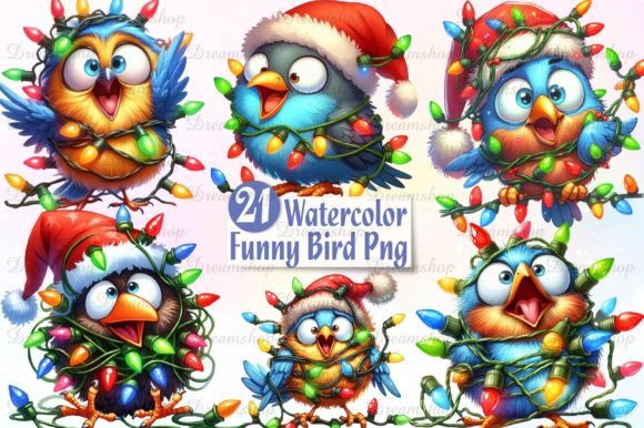 Funny Christmas Bird Clipart Bundle: Festive Illustrations