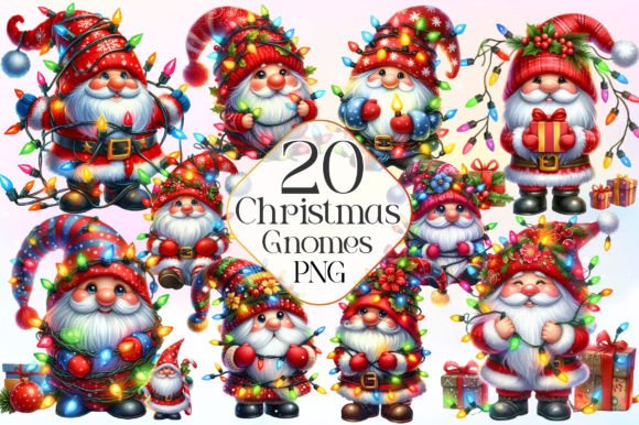 Gnome Christmas Lights Clipart PNG: Festive Illustrations