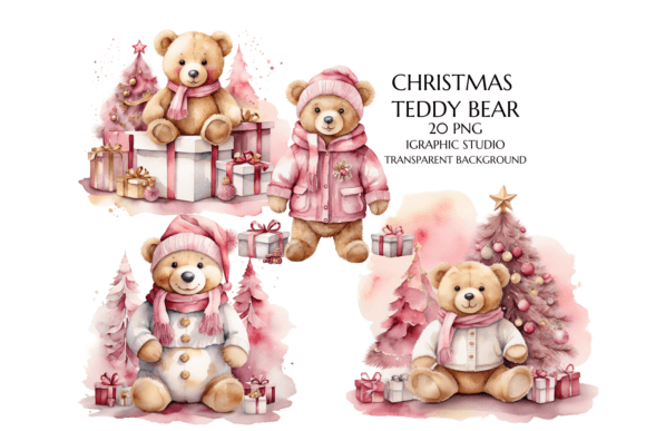 Pink Gold Christmas Teddy Bear Clipart: Illustrations Review