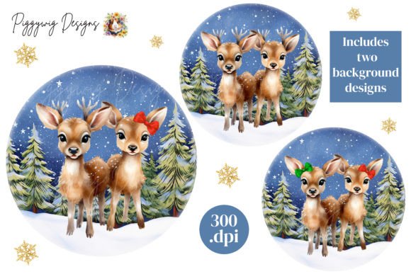 Reindeer Couple Scene Christmas Clipart & Illustrations