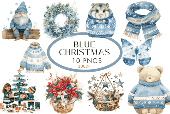 Reviewing Blue Christmas Watercolour Clipart for Embroidery