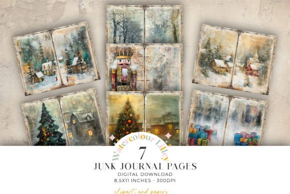 Reviewing Christmas Bifold Junk Journal Paper Illustrations