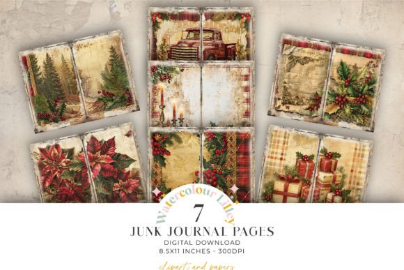 Reviewing Christmas Junk Journal Pages Illustrations