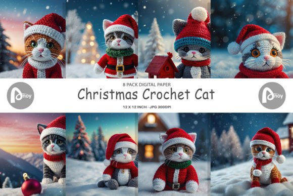 Reviewing Digital Paper Christmas Crochet Cat Illustrations