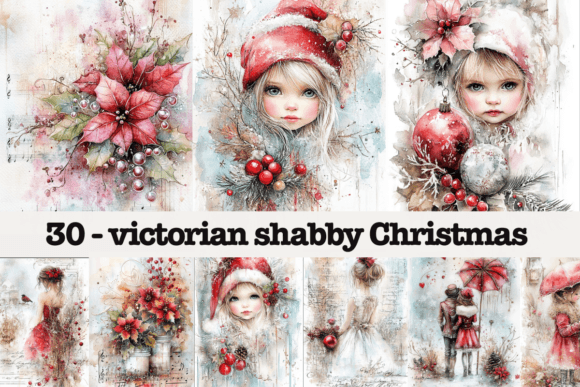 Victorian Shabby Christmas Paper & Illustrations