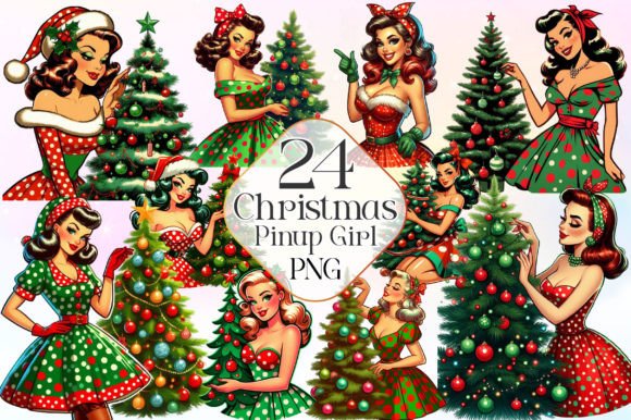 Vintage Christmas Pinup Girl Clipart for Illustrations