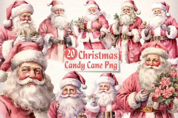 Vintage Pink Santa Illustrations for Crafts