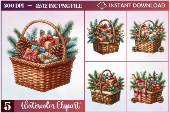 Watercolor Christmas Basket Clipart Review
