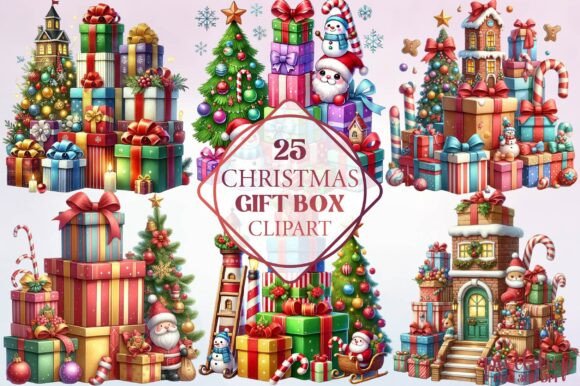 Watercolor Christmas Gift Box Illustrations Review